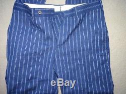 Suits Supply 38r 32w 28l Mens Navy Blue Linen Striped Slim Fit Suit Wool Linen