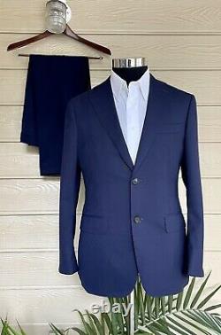 Suitsupply Mens 40S Slim Fit Wool Havana Traveller Navy Blue Suit Double Vent