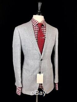 Suitsupply Mens Grey Glen-plaid Check Slim Fit Linen Havana Suit 40r 33w 30l