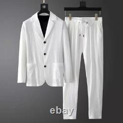 Summer New Suit Men's Long Sleeve High-end Casual Suit Slim 2pcs Set Blazer Pant