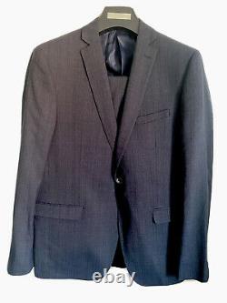 T. M. Lewin Mens Check Textured Navy wool polyester elastane Slim Fit Suit 46R 40W