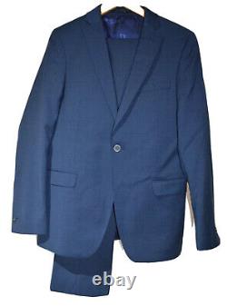 T. M. Lewin Smart Blue Finchley Textured Skinny Fit Stretch Work Suit Uk/us 39r