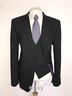 TED BAKER -Slim Fit 3 PIECE Plain BLACK WOOL SUIT 46 Reg W40 L33 -WORN TWICE