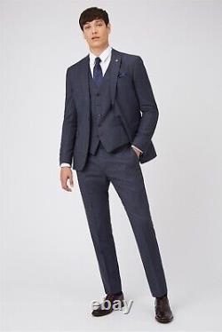 TED BAKER Slim Fit Blue Puppytooth 3 Piece Suit Jacket Trousers 40 Reg 34
