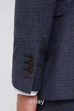 TED BAKER Slim Fit Blue Puppytooth 3 Piece Suit Jacket Trousers 40 Reg 34