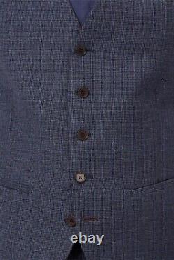 TED BAKER Slim Fit Blue Puppytooth 3 Piece Suit Jacket Trousers 44 Reg 36