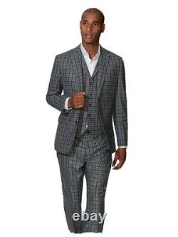 TM Lewin Larkin Barberis Slim Fit Blue & Ginger Check 3 Piece Suit 38R BNWT