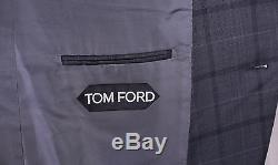 TOM FORD 2016 Gray Windowpane Wool-Silk 2-Btn Slim Fit Peak Lapel Suit 46R