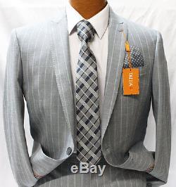 Tallia Gray Wide Pinstripe Slim Fit Two Piece Suit Mens Suits