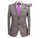 Tallia Orange Men's 100% Wool Slim Fit Pink Windowpane Two Button Suit Grey