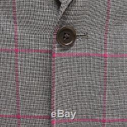 Tallia Orange Men's 100% Wool Slim Fit Pink Windowpane Two Button Suit Grey