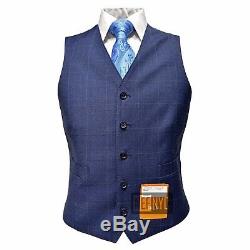 Tallia Orange Men's 100% Wool Slim Fit Plaid Two Button Vested Suit Navy Blue