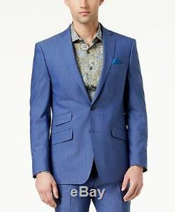 Tallia Orange Men's Slim-Fit Blue Solid Suit 42R / 35W Flat Pant Wool