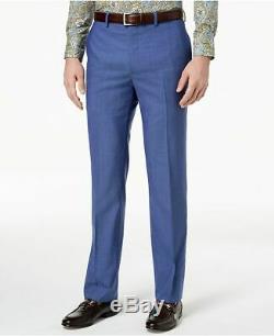Tallia Orange Men's Slim-Fit Blue Solid Suit 42R / 35W Flat Pant Wool