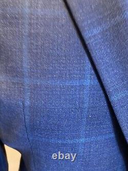 Ted Baker Suit Jacket Size 36R Navy Blue Teal Overcheck Slim Fit TB252JS Prom