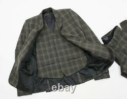 The Kooples Brown Check Fitted Three Piece Suit Size 46