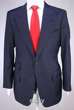 Tom Ford Solid Dark Navy Blue Peak Lapel 2-Btn Slim Fit Wool Suit 40R