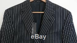 VERSACE Couture 2B black silver striped slim fit flat front suit 40 42R ITALY