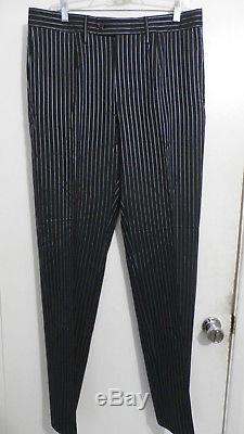 VERSACE Couture 2B black silver striped slim fit flat front suit 40 42R ITALY