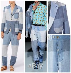 Vivienne Westwood Runway Slim-fit Sky Blue Patchwork Linen Suit. Uk 40r, It 50r