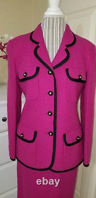VP Collections Fuchsia 100% Pure Wool Boucle 2 Pc Skirt Suit Sz. 12 (Fits 6-8)