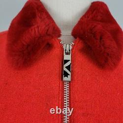 Vtg THIERRY MUGLER Stunning Red Wool Skirt Suit Set Sz 38 Faux Fur Lace Up Back
