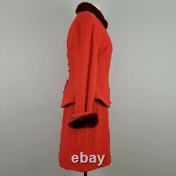 Vtg THIERRY MUGLER Stunning Red Wool Skirt Suit Set Sz 38 Faux Fur Lace Up Back