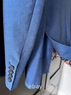 WILLIAM HUNT SAVILE ROW 3 Piece Slim Fit Suit Blue Wool & Mohair Mix- Size 40/34