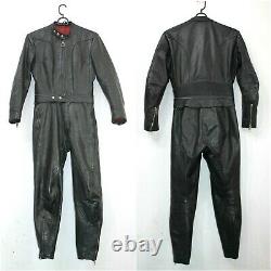 Womens Vintage 1970 HARRO 2 Piece Slim Fit Black Leather Motorcycle Race Suit 38