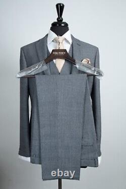 Wool Mens 3 Piece Suit Grey Check Slim Fit