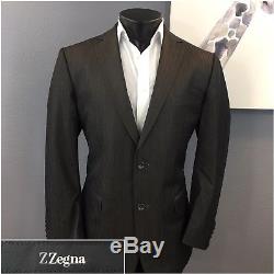 Z ZEGNA Recent Brown Striped City Slim Fit Wool 2-Btn Suit 42R W36 Flat