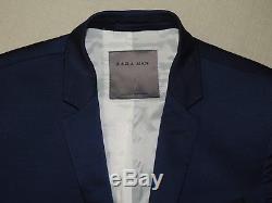 ZARA MAN 2 Button center vent flat front Men's Blue slim fit suit coat pant 38