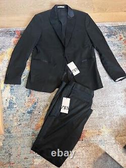 Zara Men Black Tuxedo Suit Slim Fit Jacket UK42/EUR52 & Trouser UK44/EU54/36